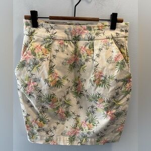 Zara Basic Floral Print Pleated Pencil Skirt Sz S Pockets Back Zipper Cream Pink